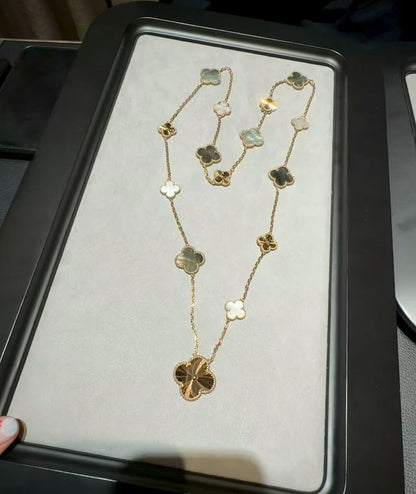 [Lumi Jewels]DETACHABLE CLOVER 15(11+4) FLOWER ROSE GOLD NECKLACE SET