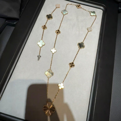 [Lumi Jewels]DETACHABLE CLOVER 15(11+4) FLOWER ROSE GOLD NECKLACE SET