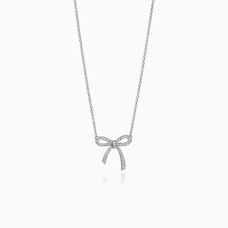 [Lumi Jewelry]RIBBON NECKLACE BOW PENDANT DIAMOND CHARM CHAIN
