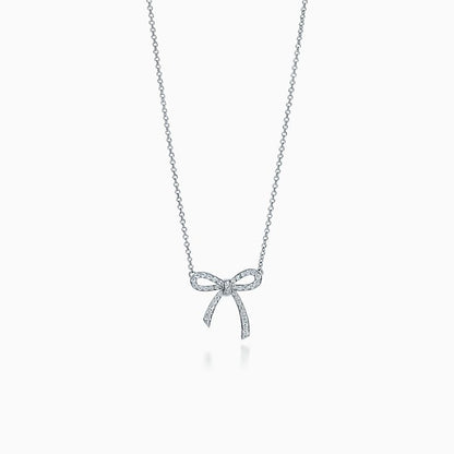 [Lumi Jewelry]RIBBON NECKLACE BOW PENDANT DIAMOND CHARM CHAIN