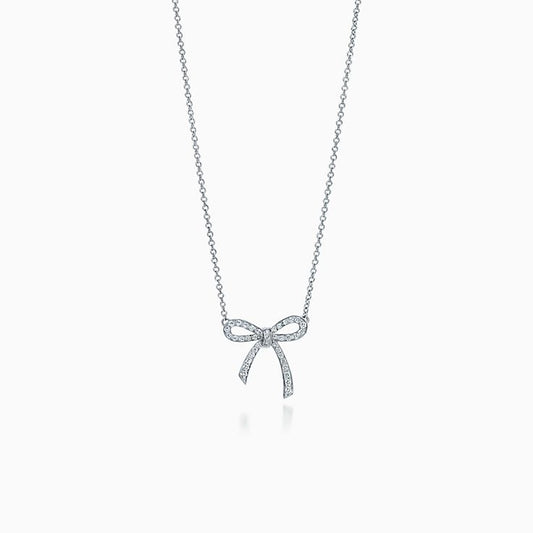 [Lumi Jewelry]RIBBON NECKLACE BOW PENDANT DIAMOND CHARM CHAIN