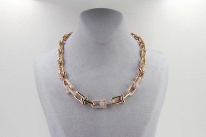 [Lumi Jewelry]HARDWEAR GRADUATED LINK NECKLACE ROSE GOLD WITH PAVE DIAMONDS