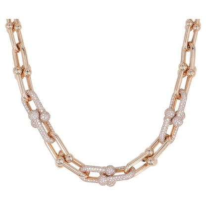 [Lumi Jewelry]HARDWEAR GRADUATED LINK NECKLACE ROSE GOLD WITH PAVE DIAMONDS