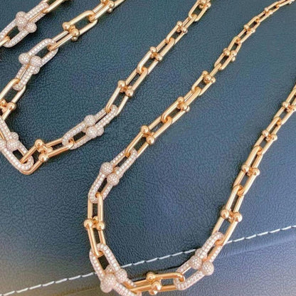 [Lumi Jewelry]HARDWEAR GRADUATED LINK NECKLACE ROSE GOLD WITH PAVE DIAMONDS