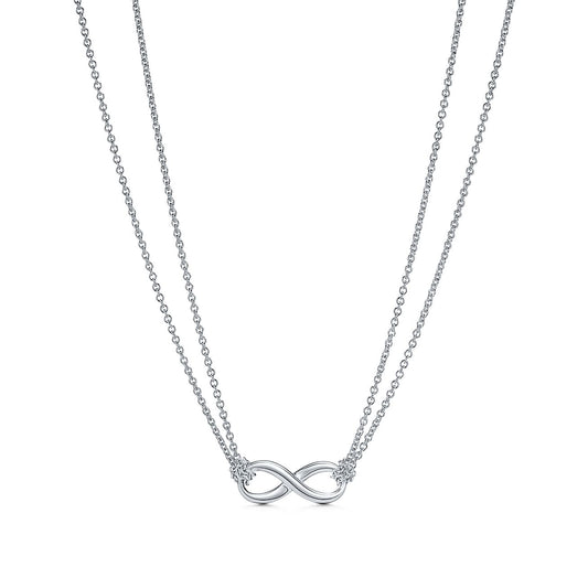 [Lumi Jewelry]SILVER INFINITY DOUBLE CHAIN NECKLACE