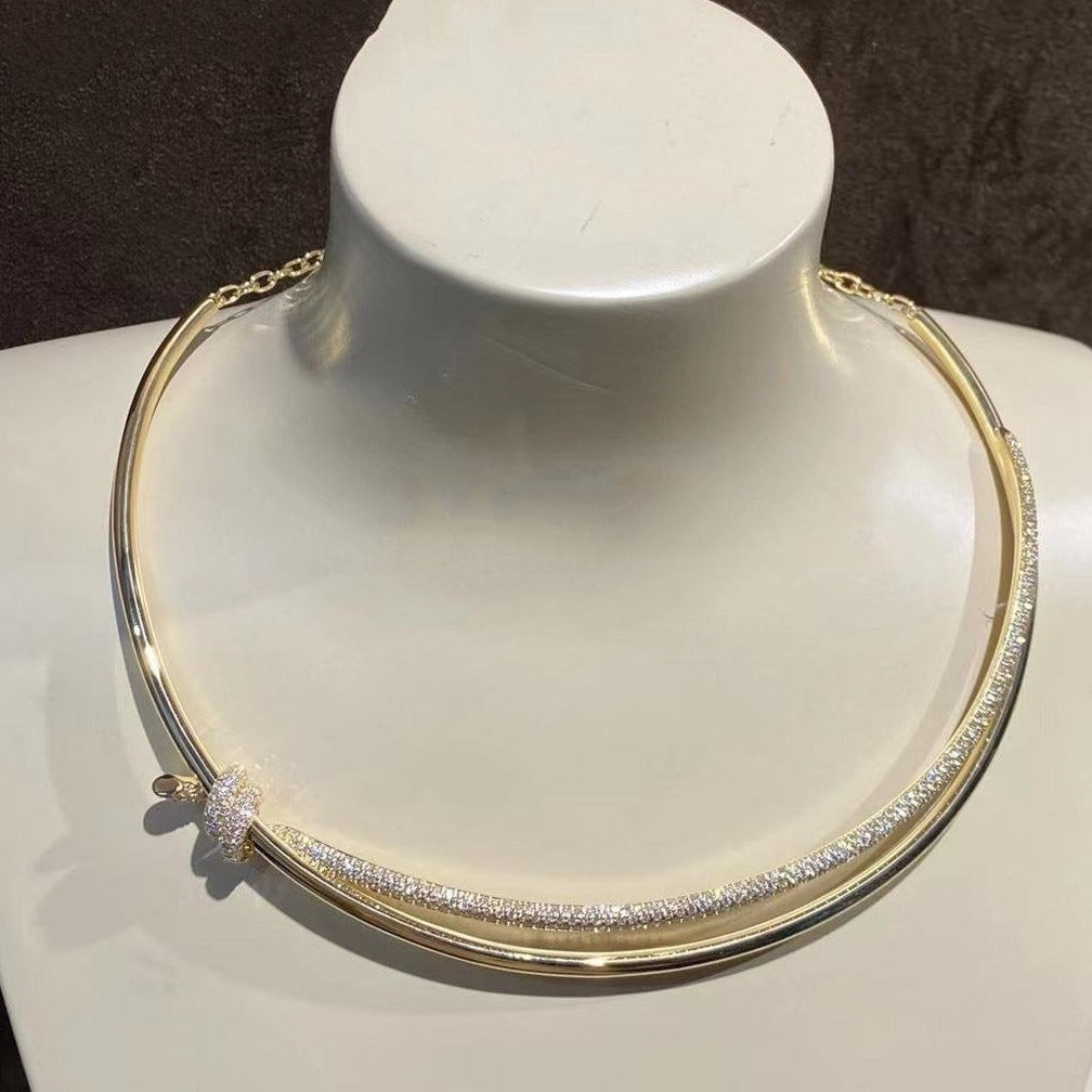 [Lumi Jewelry]KNOT DOUBLE ROW NECKLACE IN YELLOW GOLD WITH DIAMONDS