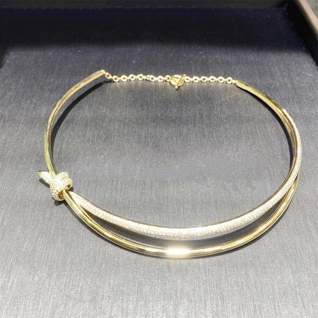 [Lumi Jewelry]KNOT DOUBLE ROW NECKLACE IN YELLOW GOLD WITH DIAMONDS