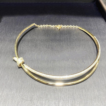 [Lumi Jewelry]KNOT DOUBLE ROW NECKLACE IN YELLOW GOLD WITH DIAMONDS