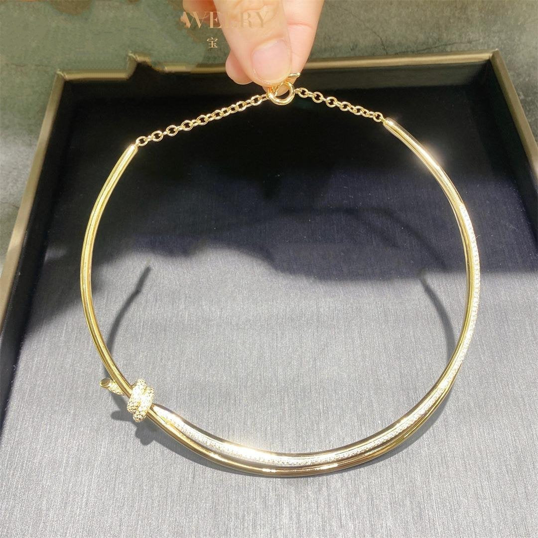 [Lumi Jewelry]KNOT DOUBLE ROW NECKLACE IN YELLOW GOLD WITH DIAMONDS