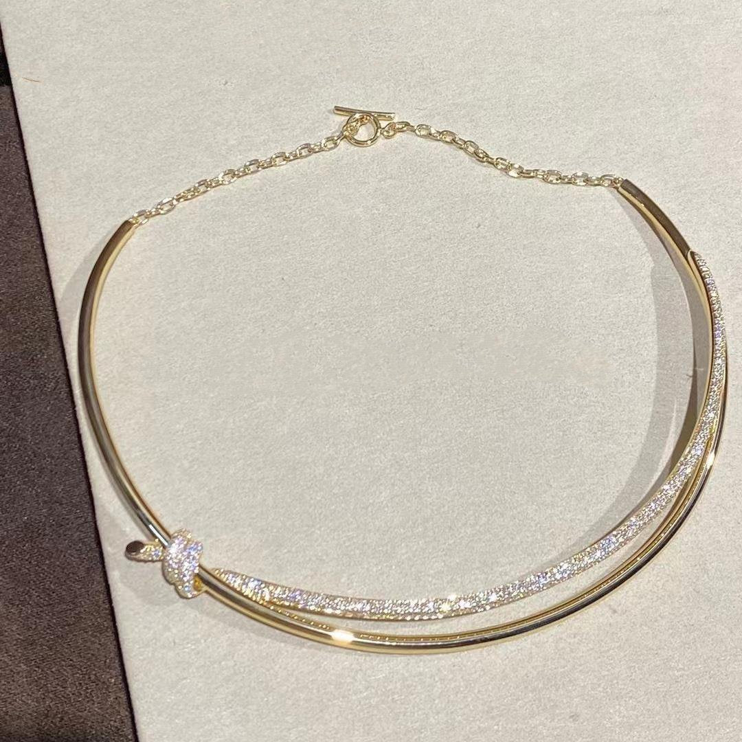 [Lumi Jewelry]KNOT DOUBLE ROW NECKLACE IN YELLOW GOLD WITH DIAMONDS