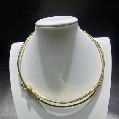 [Lumi Jewelry]KNOT DOUBLE ROW NECKLACE IN YELLOW GOLD WITH DIAMONDS