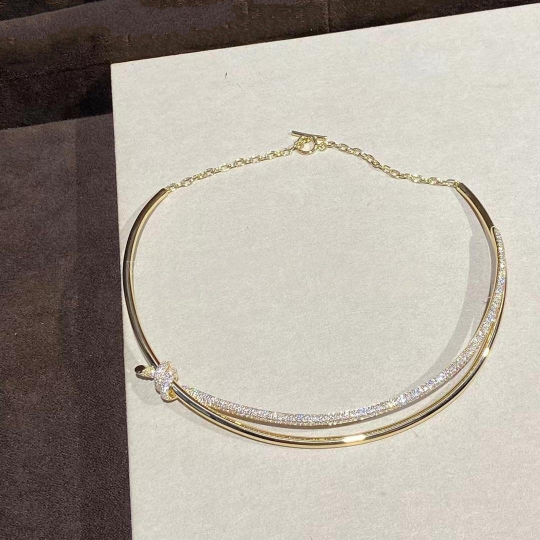 [Lumi Jewelry]KNOT DOUBLE ROW NECKLACE IN YELLOW GOLD WITH DIAMONDS