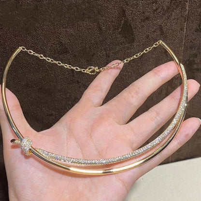 [Lumi Jewelry]KNOT DOUBLE ROW NECKLACE IN YELLOW GOLD WITH DIAMONDS