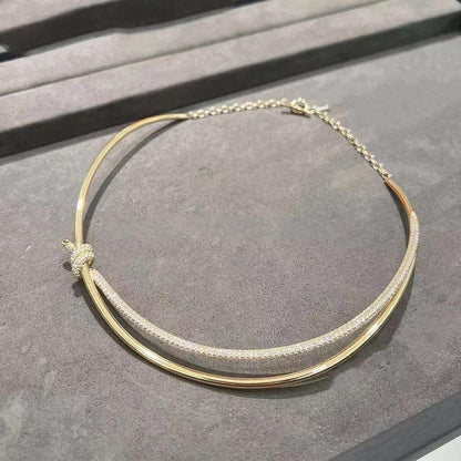 [Lumi Jewelry]KNOT DOUBLE ROW NECKLACE IN YELLOW GOLD WITH DIAMONDS