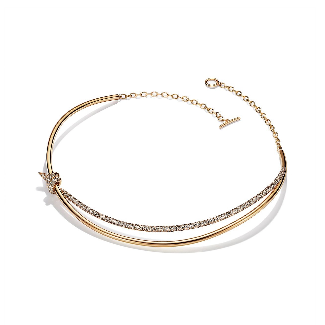 [Lumi Jewelry]KNOT DOUBLE ROW NECKLACE IN YELLOW GOLD WITH DIAMONDS