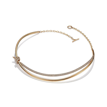 [Lumi Jewelry]KNOT DOUBLE ROW NECKLACE IN YELLOW GOLD WITH DIAMONDS