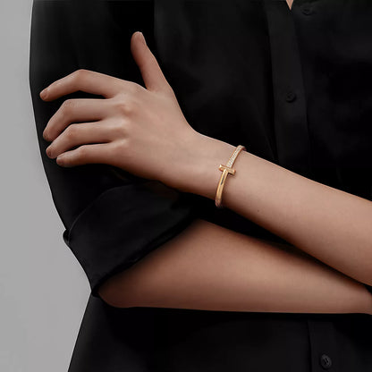 [Lumi Jewelry]T1 WIDE DIAMOND HINGED BANGLE PINK GOLD