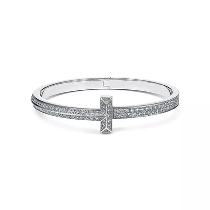 [Lumi Jewelry]WIDE DIAMONDS HINGED BANGLE SILVER