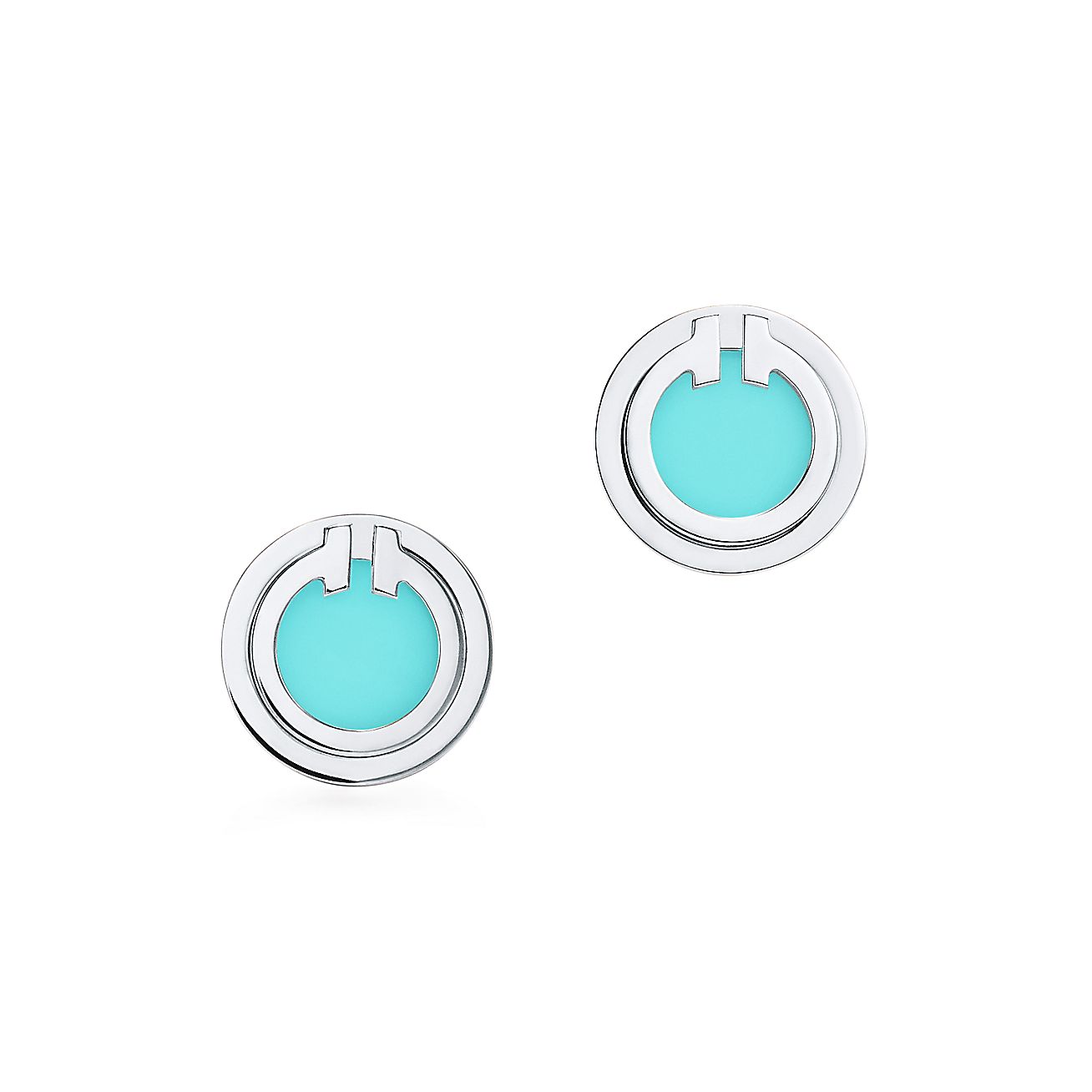 [Lumi Jewelry]TURQUOISE CIRCLE WHITE GOLD EARRINGS