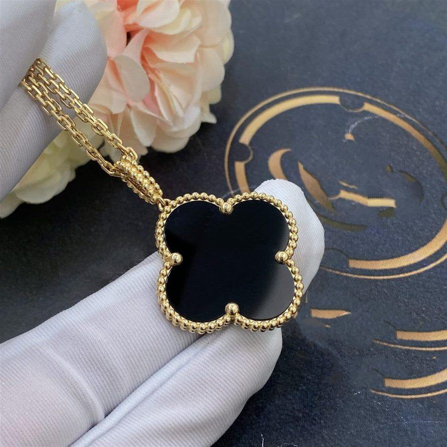[Lumi Jewels]CLOVER 25MM GOLD ONYX BIG CLOVER NECKLACE