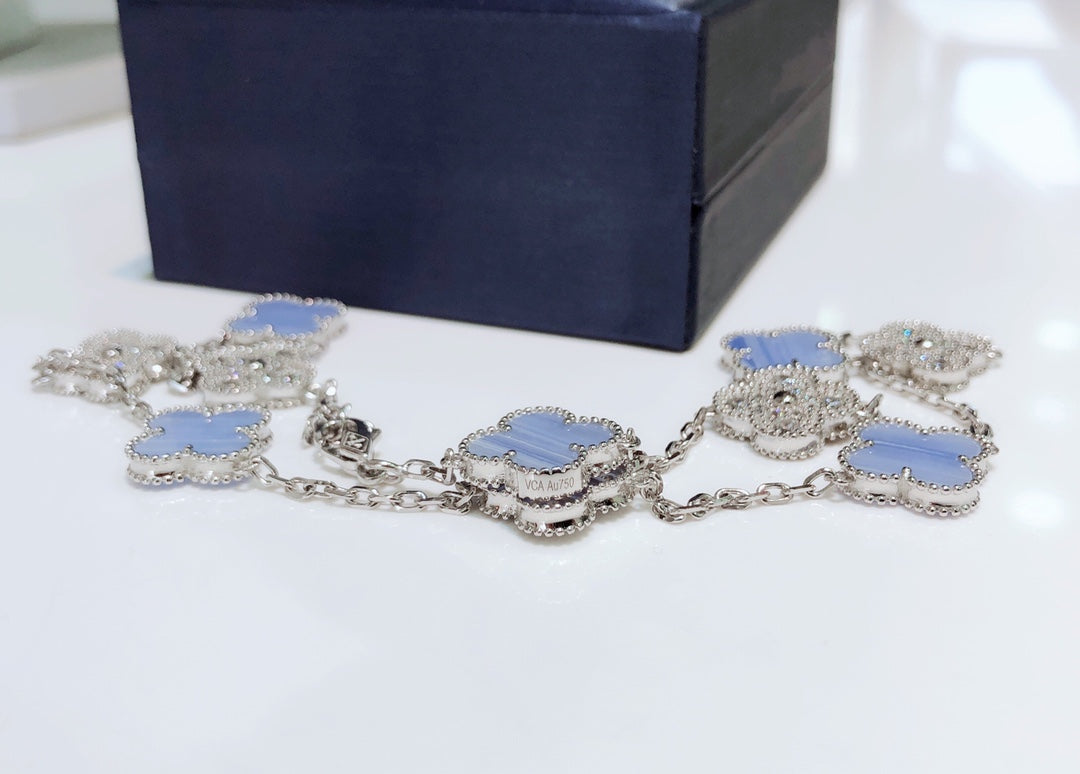 [Lumi Jewels]CLOVERS THE 10-MOTIFS CHALCEDONY DIAMONDS SILVER NECKLACE
