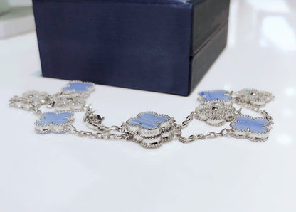 [Lumi Jewels]CLOVERS THE 10-MOTIFS CHALCEDONY DIAMONDS SILVER NECKLACE
