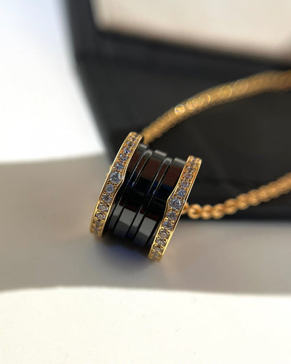 [Lumi Jewels]ZERO 1 BLACK CERAMIC DIAMOND PINK GOLD NECKLACE