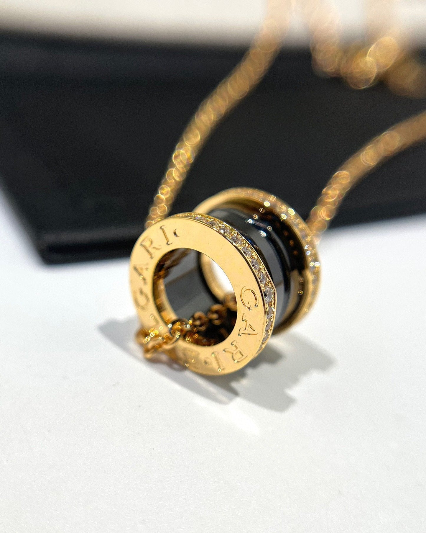 [Lumi Jewels]ZERO 1 BLACK CERAMIC DIAMOND PINK GOLD NECKLACE