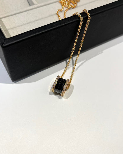 [Lumi Jewels]ZERO 1 BLACK CERAMIC DIAMOND PINK GOLD NECKLACE