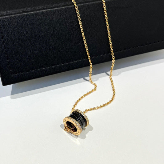 [Lumi Jewels]ZERO 1 BLACK CERAMIC DIAMOND PINK GOLD NECKLACE