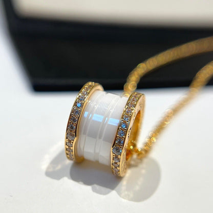 [Lumi Jewels]ZERO 1 WHITE CERAMIC DIAMOND PINK GOLD NECKLACE